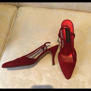 Donna Karan red suede sling backs